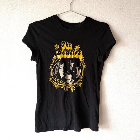 The Beatles Black Fitted Band Tee Shirt Women's Small - Picture 1 of 3